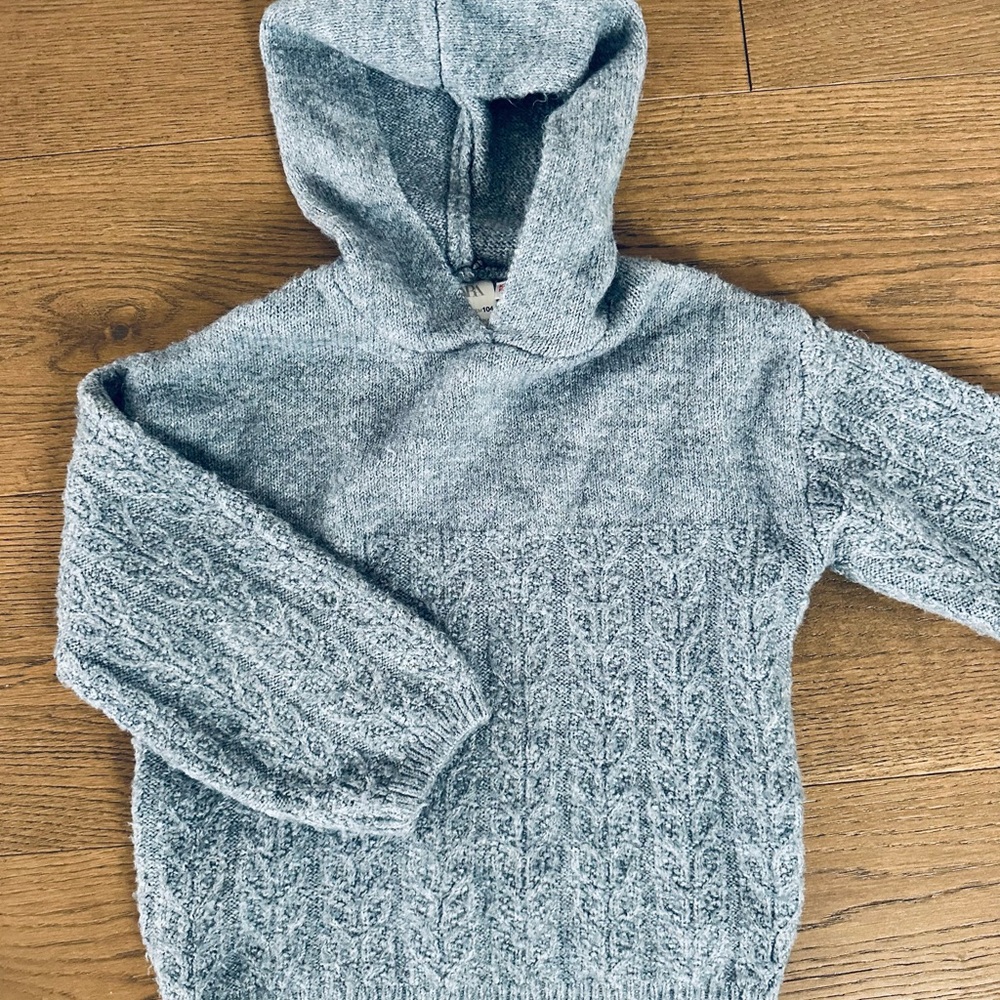 Zara kids unisex Heather Gray Cable Knit Hooded Sweater 3-4
